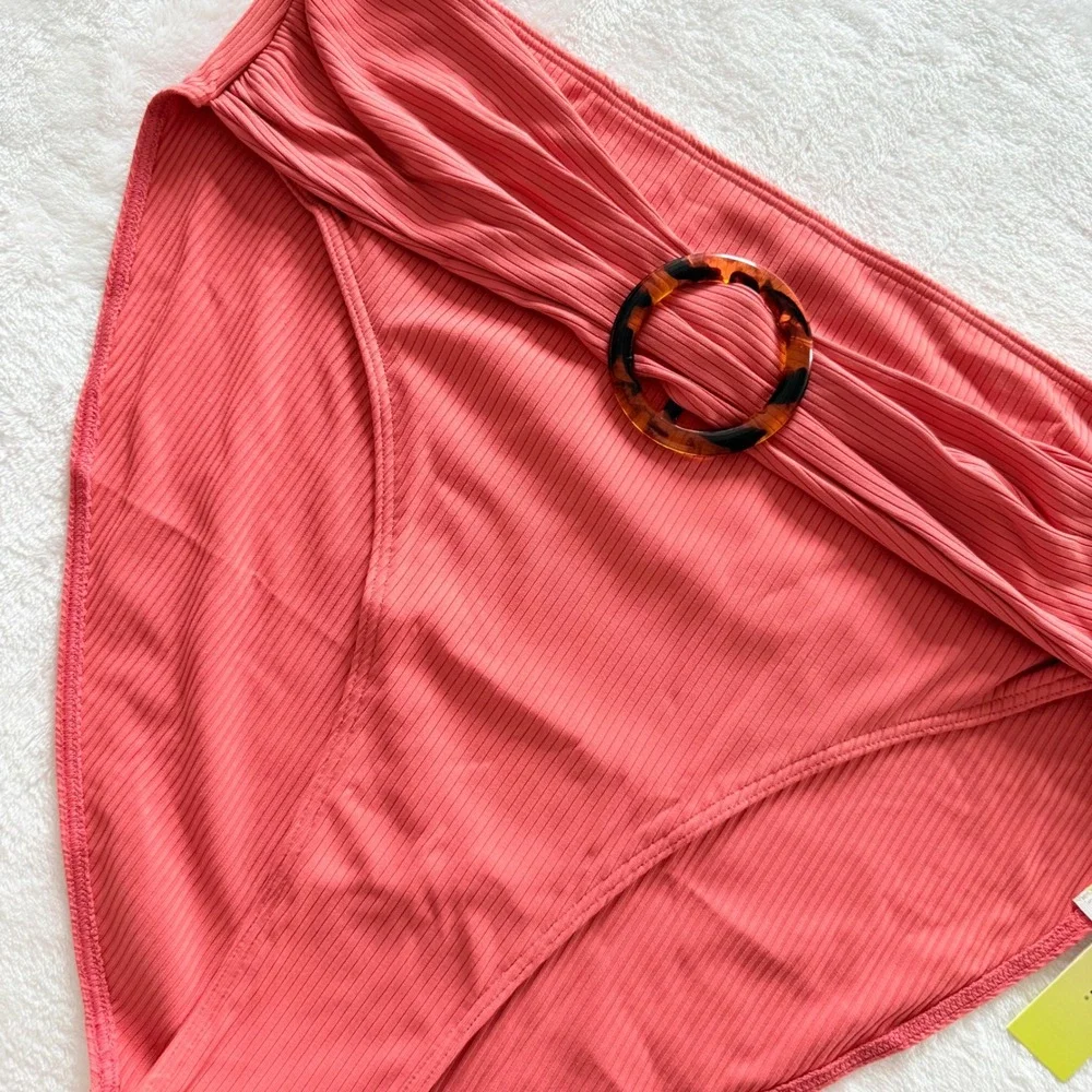 Summersalt Ribbed High Waisted‎ Bikini Bottom Coral Tortoise Ring Size 16 NWT